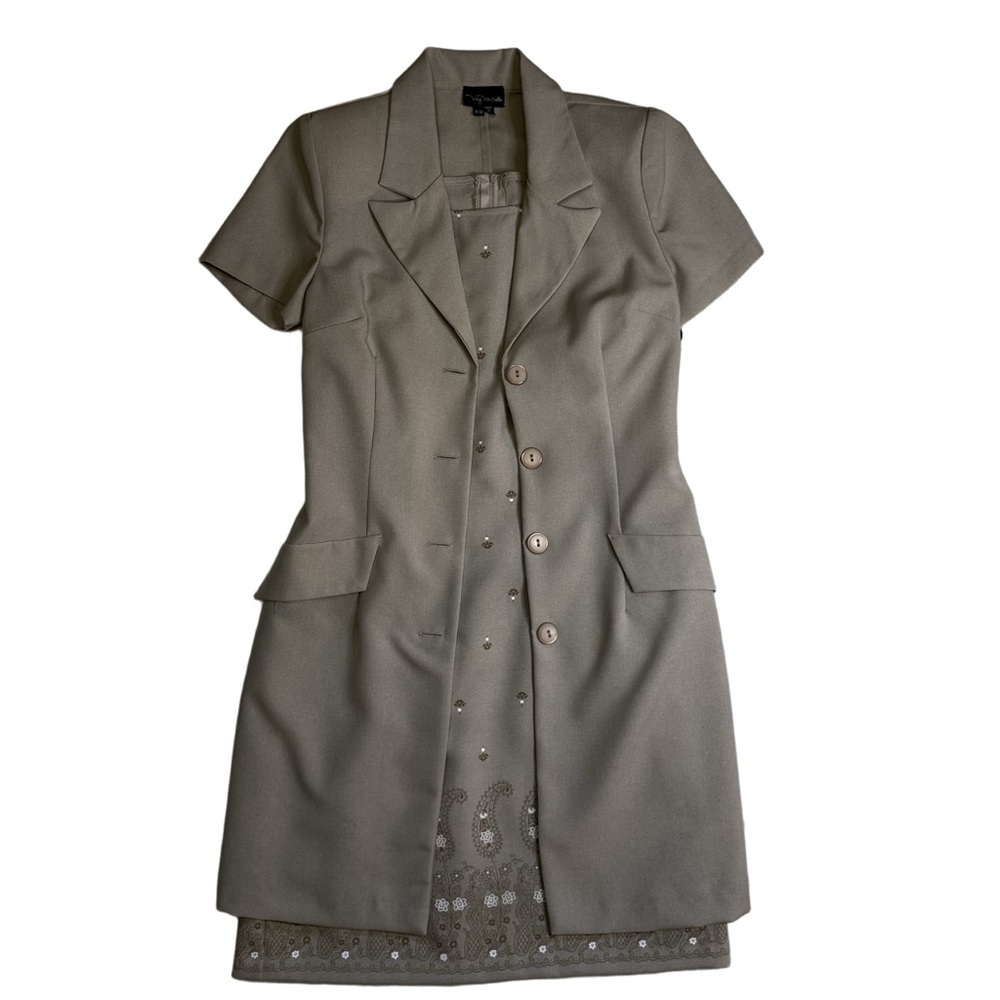 My Michelle Khaki Dress & Jacket Set Size 9/10 Sleeveless Dress Paisley Print - Picture 4 of 16